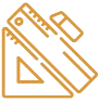Geometric tools: ruler, pencil, triangle icon.